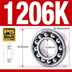 Vòng bi - bạc đạn tự lựa 1206K (Lỗ côn - 30*62*16 mm)