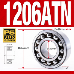 Vòng bi - bạc đạn tự lựa 1206ATN  (Chịu nhiệt - vòng cách bi Nylon - 30*62*16 mm)