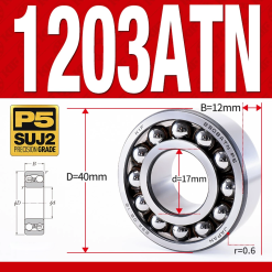 Vòng bi - bạc đạn tự lựa 1203ATN  (Chịu nhiệt - vòng cách bi Nylon - 17*40*12 mm)