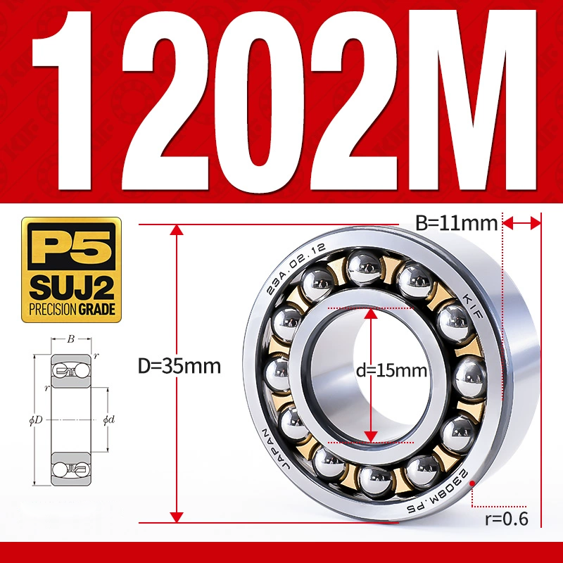 Vòng bi - bạc đạn tự lựa 1202M (Chịu nhiệt - vòng cách bi Đồng - 15*35*11 mm)