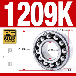 Vòng bi - bạc đạn tự lựa 1209K (Lỗ côn - 45*85*19 mm)