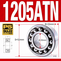 Vòng bi - bạc đạn tự lựa 1205ATN  (Chịu nhiệt - vòng cách bi Nylon - 25*52*15 mm)