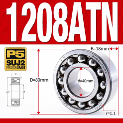 Vòng bi - bạc đạn tự lựa 1208ATN  (Chịu nhiệt - vòng cách bi Nylon - 40*80*18 mm)