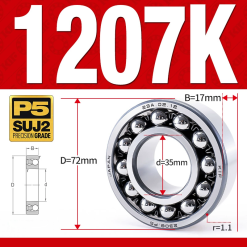 Vòng bi - bạc đạn tự lựa 1207K (Lỗ côn - 35*72*17 mm)