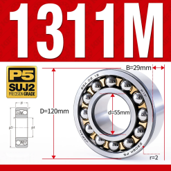 Vòng bi - bạc đạn tự lựa 1311M (Chịu nhiệt - vòng cách bi Đồng - 55*120*29 mm)