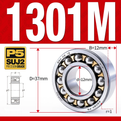 Vòng bi - bạc đạn tự lựa 1301M (Chịu nhiệt - vòng cách bi Đồng - 12*37*12 mm)