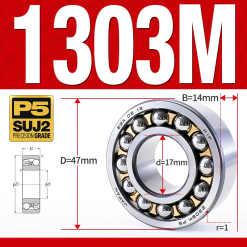 Vòng bi - bạc đạn tự lựa 1303M (Chịu nhiệt - vòng cách bi Đồng - 17*47*14 mm)
