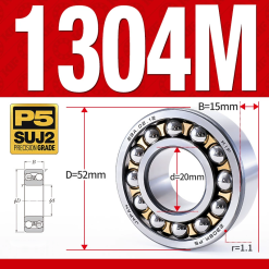 Vòng bi - bạc đạn tự lựa 1304M (Chịu nhiệt - vòng cách bi Đồng - 20*52*15 mm)