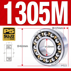 Vòng bi - bạc đạn tự lựa 1305M (Chịu nhiệt - vòng cách bi Đồng - 25*62*17 mm)