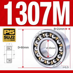 Vòng bi - bạc đạn tự lựa 1307M (Chịu nhiệt - vòng cách bi Đồng - 35*80*21 mm)