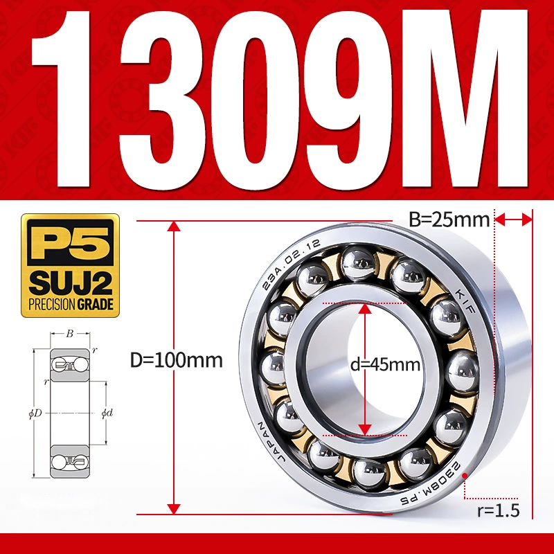 Vòng bi - bạc đạn tự lựa 1309M (Chịu nhiệt - vòng cách bi Đồng - 45*100*25 mm)