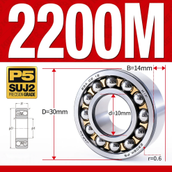 Vòng bi - bạc đạn tự lựa 2200M (Chịu nhiệt - vòng cách bi Đồng -  10*30*14 mm)
