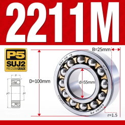 Vòng bi - bạc đạn tự lựa 2211M (Chịu nhiệt - vòng cách bi Đồng - 55*100*25 mm)