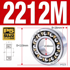 Vòng bi - bạc đạn tự lựa 2212M (Chịu nhiệt - vòng cách bi Đồng - 60*110*28 mm)