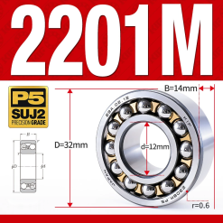 Vòng bi - bạc đạn tự lựa 2201M (Chịu nhiệt - vòng cách bi Đồng -  12*32*14 mm)