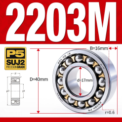 Vòng bi - bạc đạn tự lựa 2203M (Chịu nhiệt - vòng cách bi Đồng -  17*40*16 mm)