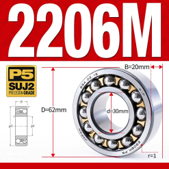 Vòng bi - bạc đạn tự lựa 2206M (Chịu nhiệt - vòng cách bi Đồng -  30*62*20 mm)