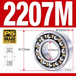 Vòng bi - bạc đạn tự lựa 2207M (Chịu nhiệt - vòng cách bi Đồng -  35*72*23 mm)