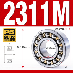 Vòng bi - bạc đạn tự lựa 2311M (Chịu nhiệt - vòng cách bi Đồng - 55*120*43 mm)