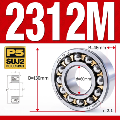 Vòng bi - bạc đạn tự lựa 2312M (Chịu nhiệt - vòng cách bi Đồng - 60*130*46 mm)