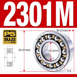 Vòng bi - bạc đạn tự lựa 2301M (Chịu nhiệt - vòng cách bi Đồng - 12*37*17 mm)