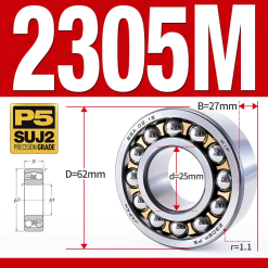 Vòng bi - bạc đạn tự lựa 2305M (Chịu nhiệt - vòng cách bi Đồng - 25*62*24 mm)