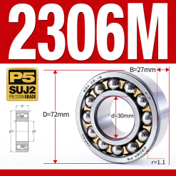 Vòng bi - bạc đạn tự lựa 2306M (Chịu nhiệt - vòng cách bi Đồng - 30*72*27 mm)