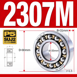 Vòng bi - bạc đạn tự lựa 2307M (Chịu nhiệt - vòng cách bi Đồng - 35*80*31 mm)