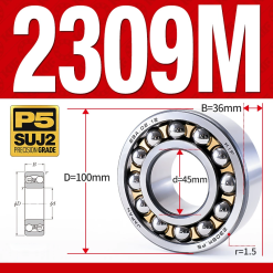 Vòng bi - bạc đạn tự lựa 2309M (Chịu nhiệt - vòng cách bi Đồng - 45*100*36 mm)