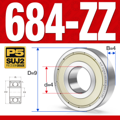Vòng bi - bạc đạn  684-ZZ (Phớt kim loại -  4*9*4 mm)