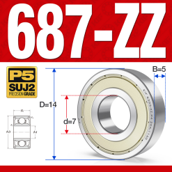 Vòng bi - bạc đạn  687-ZZ (Phớt kim loại -  7*14*5 mm)