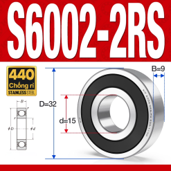 Vòng bi - bạc đạn S6002-2RS  (Tốc độ cao - Inox 440C - phớt cao su - 15*32*9 mm)