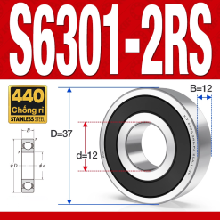 Vòng bi - bạc đạn S6301-2RS  (Tốc độ cao - Inox 440C - phớt cao su - 12*37*12 mm)