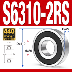Vòng bi - bạc đạn S6310-2RS  (Tốc độ cao - Inox 440C - phớt cao su - 50*110*27 mm)