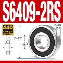 Vòng bi - bạc đạn S6409-2RS  (Tốc độ cao - Inox 440C - phớt cao su - 45*120*29 mm)