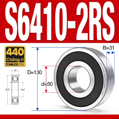 Vòng bi - bạc đạn S6410-2RS  (Tốc độ cao - Inox 440C - phớt cao su - 50*130*31 mm)