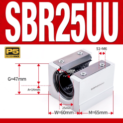 Con trượt tròn có đế thân ngắn SBR25UU (Bi trượt tròn có đế)