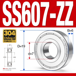 Vòng bi - bạc đạn mini SS607-ZZ (Chống ăn mòn - Inox 304 -  7*19*6 mm)