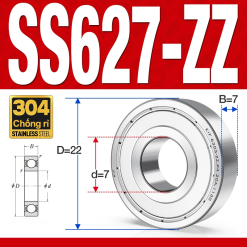 Vòng bi - bạc đạn mini SS627-ZZ (Chống ăn mòn - Inox 304 - 7*22*7 mm)