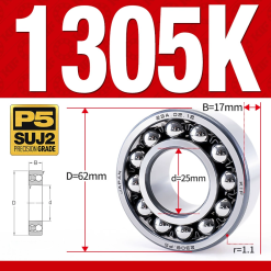 Vòng bi - bạc đạn tự lựa 1305K (Lỗ côn - 25*62*17 mm)