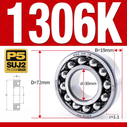 Vòng bi - bạc đạn tự lựa 1306K (Lỗ côn - 30*72*19 mm)