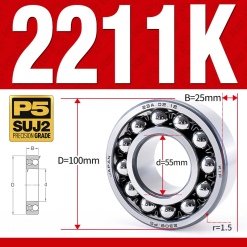Vòng bi - bạc đạn tự lựa 2211K (Lỗ côn - 55*100*25 mm)