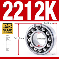 Vòng bi - bạc đạn tự lựa 2212K (Lỗ côn - 60*110*28 mm)