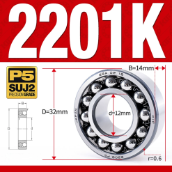 Vòng bi - bạc đạn tự lựa 2201K (Lỗ côn - 12*32*14 mm)