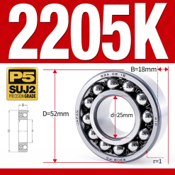 Vòng bi - bạc đạn tự lựa 2205K (Lỗ côn - 25*52*18 mm)