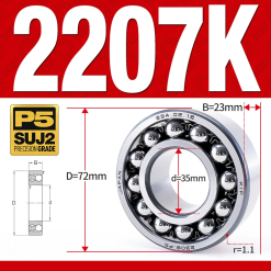 Vòng bi - bạc đạn tự lựa 2207K (Lỗ côn - 35*72*23 mm)