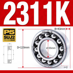 Vòng bi - bạc đạn tự lựa 2312K (Lỗ côn - 60*130*46 mm)