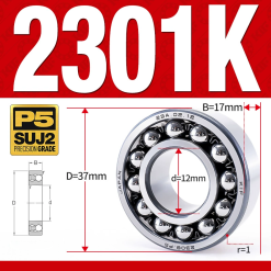 Vòng bi - bạc đạn tự lựa 2301K (Lỗ côn - 12*37*17 mm)