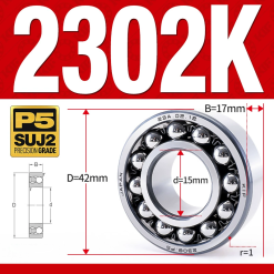 Vòng bi - bạc đạn tự lựa 2302K (Lỗ côn - 15*42*17 mm)