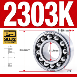 Vòng bi - bạc đạn tự lựa 2303K (Lỗ côn - 17*47*19 mm)